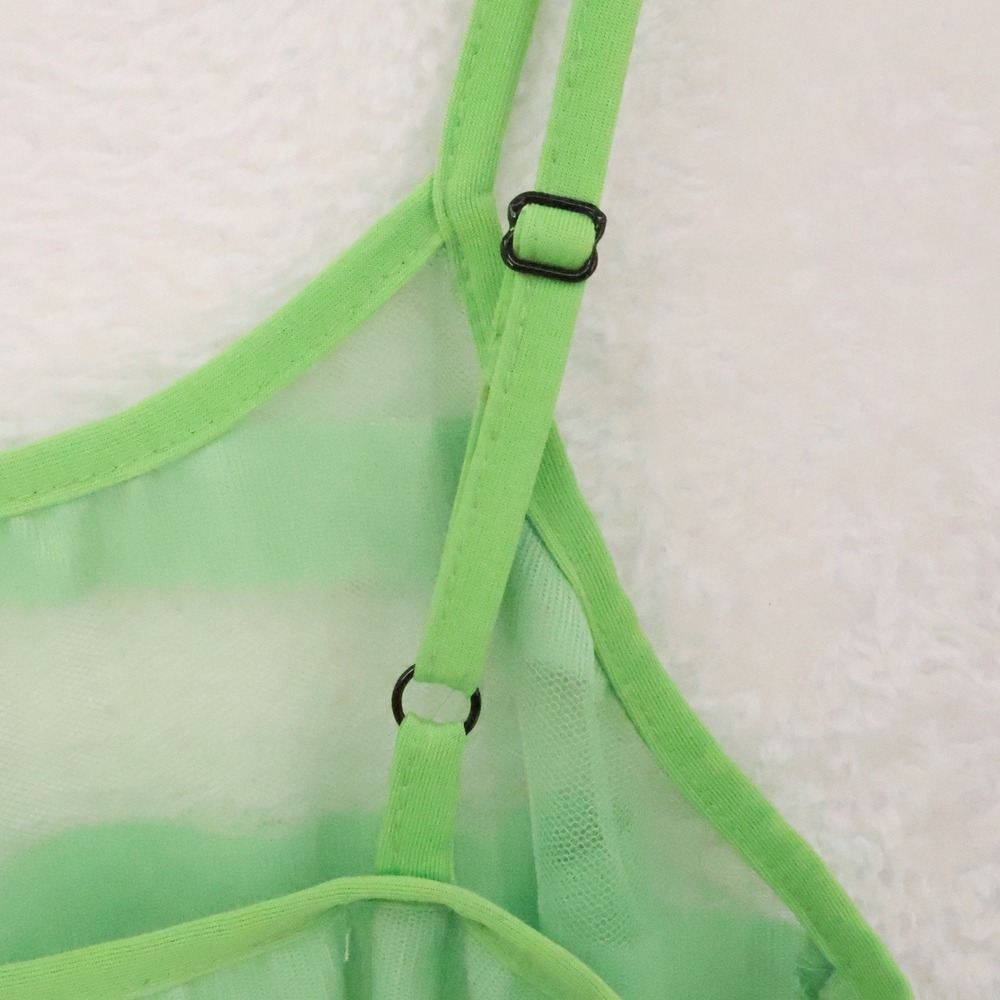 Sheer Striped Mesh Mini Slip Dress Womens Size S Festival Y2K Brat Green Stretch - Picture 3 of 8
